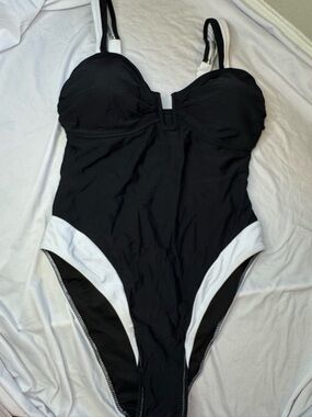 Black and White One-Piece Swimsuit with Contrast Panels